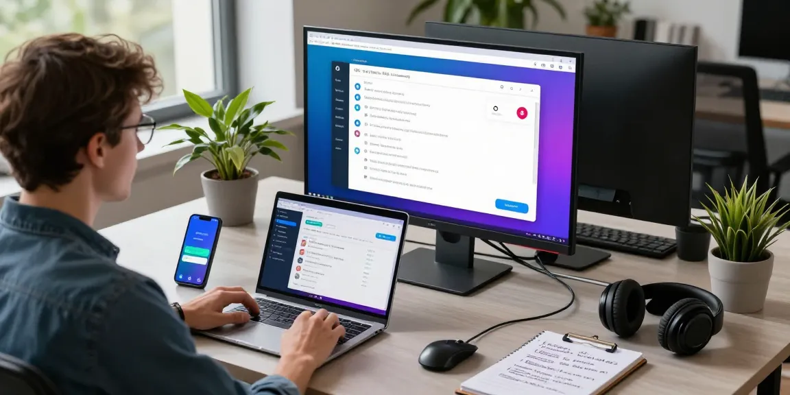 Engaging user using the Telegram Web Version in a modern office setting, showcasing digital communication.