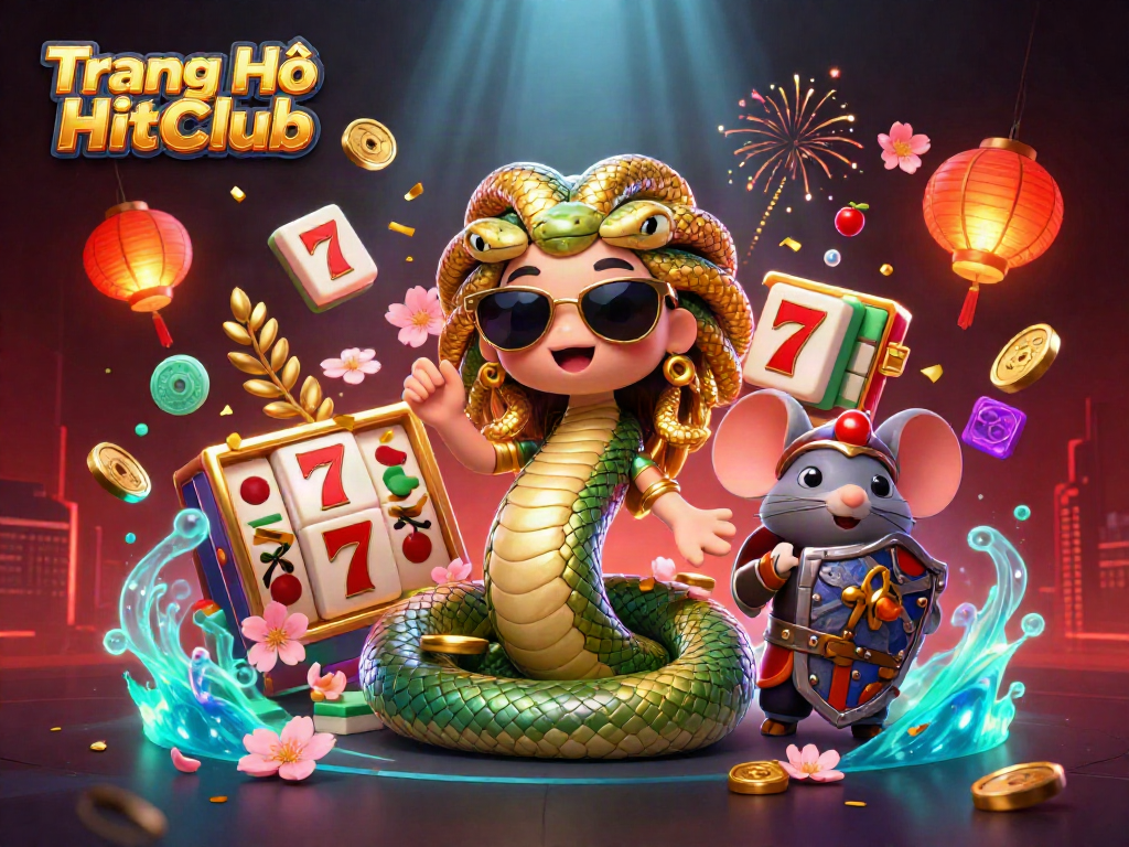 Engaging scene of Trang Chủ HitClub with vibrant 3D characters and dynamic gaming elements promoting online casino excitement.