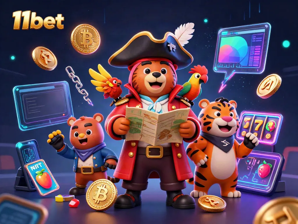 Experience thrilling action with 11bet featuring a vibrant casino scene with a pirate captain bear, tiger, and parrot.