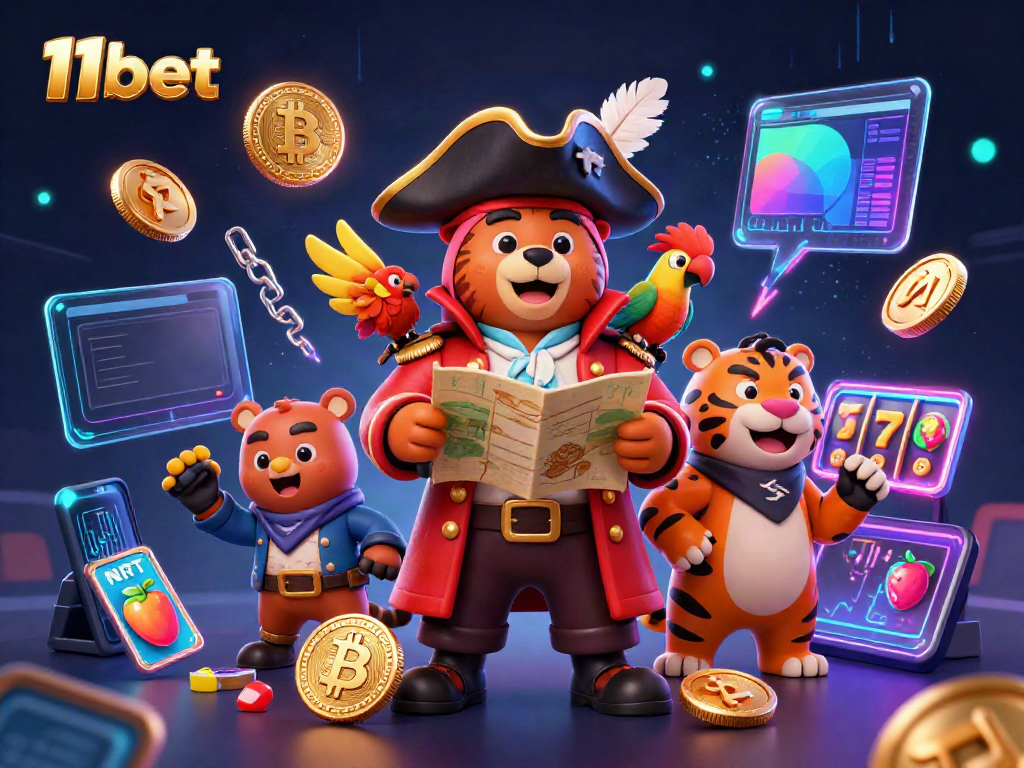 Experience thrilling action with 11bet featuring a vibrant casino scene with a pirate captain bear, tiger, and parrot.