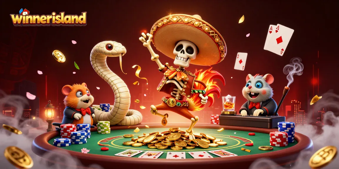 Experience winning excitement at Winnerisland Casino with dynamic characters in a rich 3D illustration.